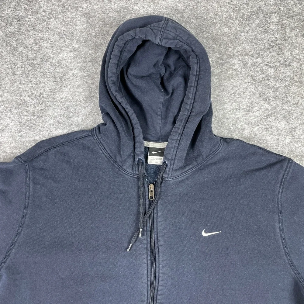 Nike Hoodie Mens XXL Navy Blue Full Zip Fleece Swoosh Media Pocket 341573-405